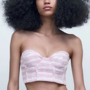 Zara Textures Corset Cropped Tweed Plaid Underwire Strapless Medium